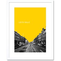 Artery8 Wall Art Print Edinburgh Leith Walk Yellow Framed 9X7 in White | Size: W7" x H9"