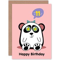 Artery8 Kawaii Panda Star 11th Birthday Greetings Card in Pink