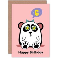 Artery8 Kawaii Panda Star 6th Birthday Greetings Card in Pink