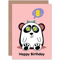 Artery8 Kawaii Panda Star 8th Birthday Greetings Card in Pink