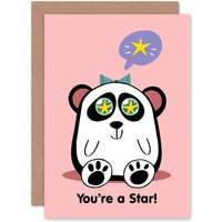 Artery8 Kawaii Panda You're a Star Greetings Card in Pink