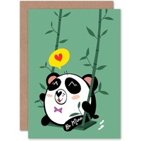 Artery8 Kawaii Panda Swing Be Mine Greetings Card in Green