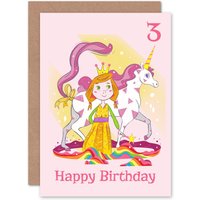 Artery8 Unicorn Princess Magic 3rd Birthday Greetings Card in Pink