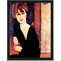 Artery8 Wall Art Print Amedeo Modigliani Portrait Madame Reynouard Old Large Framed Wall Dรฉcor Art in Black | Size: W18" x H24"