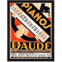 Artery8 Wall Art Print Vintage Advert Style Deco Piano Daude Music Art Large Framed Wall Décor Art in Black | Size: W18" x H24"