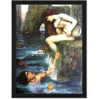 Artery8 Wall Art Print John William Waterhouse The Siren Old Master Large Framed Wall Décor Art in Black | Size: W18" x H24"