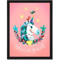 Artery8 Wall Art Print Unicorn Believe In Yourself Wall Large Framed Wall Dรฉcor Art in Black | Size: W18" x H24"