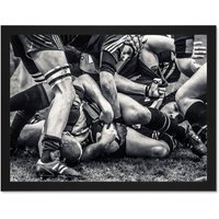 Artery8 Wall Art Print Photo Sport Rugby Football Close Up Scrum Players Ball Game Large Framed Wall Décor Art in Brown | Size: W18" x H24"