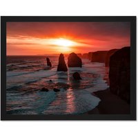 Artery8 Wall Art Print Holthausen Twelve Apostles Sunset Australia Large Framed Wall Dรฉcor Art in Brown | Size: W18" x H24"