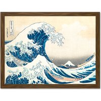 Artery8 Wall Art Print Hokusai Great Wave Off-Kanagawa Large Framed Art 18x24 inch in Brown | Size: W18" x H24"