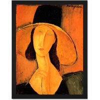 Artery8 Wall Art Print Amedeo Modigliani Portrait Of A Woman With Hat Old Large Framed Wall Dรฉcor Art in Light Oak | Size: W18" x H24"
