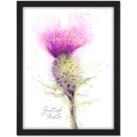 Artery8 Wall Art Print Scottish Thistle Flower Head Watercolour Scotland Large Framed Wall Décor Art in Light Oak | Size: W18" x H24"