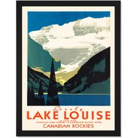 Artery8 Wall Art Print Travel Tourism Lovely Lake Louise Canada Art Large Framed Wall Décor Art in Light Oak | Size: W18" x H24"