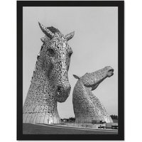 Artery8 Wall Art Print Kelpies Horse Sculptures Falkirk Scotland Large Framed Wall Décor Art in Light Oak | Size: W18" x H24"