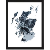 Artery8 Wall Art Print Scotland Map Mountains Large Framed Wall Décor Art in Light Oak | Size: W18" x H24"