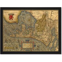 Artery8 Wall Art Print Map Old Vintage Holland Zuyderzee Netherlands Dutch Large Framed Wall Décor Art in White | Size: W18" x H24"