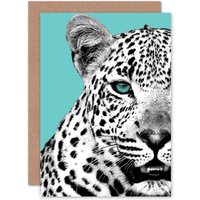 Artery8 Close Up Beasties Leopard Greetings Card in Blue