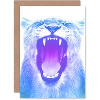Artery8 Colourful Roar Lion Greetings Card in Blue