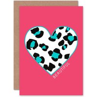 Artery8 Leopard Beautiful Pink Teal Greetings Card