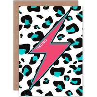 Artery8 Pink Teal Leopard Reverse Strong Greetings Card