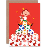 Artery8 Football Loving Boy With His Dog Birthday Greetings Card in Red