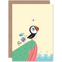 Artery8 Puffin Travel Voyage Greetings Card in Yellow