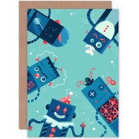 Artery8 Robot Family Greetings Card in Blue
