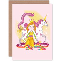 Artery8 Unicorn Princess Magic Greetings Card in Pink