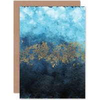 Artery8 Abstract Blue & Gold Watercolour Greetings Card
