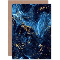 Artery8 Abstract Dark Blue Gold Swirl Greetings Card