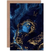 Artery8 Abstract Dark Blue Gold Waves Greetings Card
