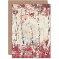 Artery8 Birch Trees Abstract Painting Greetings Card in Red