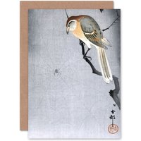 Artery8 Buffalo Shrike Spider Ohara Koson Greetings Card in Grey