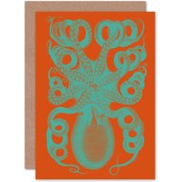 Artery8 Octopus Coral Blue Red Greetings Card
