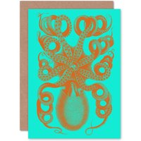 Artery8 Octopus Orange Blue Greetings Card