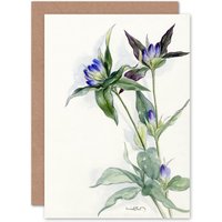 Artery8 Purple Watercolour Flowers Greetings Card in Off-White