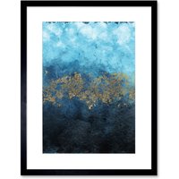 Artery8 Wall Art Print Abstract Blue & Gold Watercolour Art Framed 9x7 inch in Black | Size: W7" x H9"