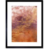 Artery8 Wall Art Print Abstract Orange Purple Gold Watercolour Art Framed 9x7 inch in Black | Size: W7" x H9"