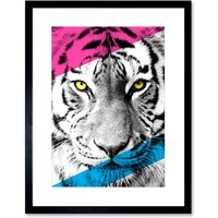 Artery8 Wall Art Print Contemporary Bold CMYK Tiger Art Framed 9x7 inch in Black | Size: W7" x H9"