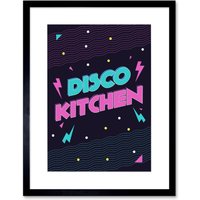 Artery8 Wall Art Print Disco Kitchen 80s Art Framed 9x7 inch in Black | Size: W7" x H9"