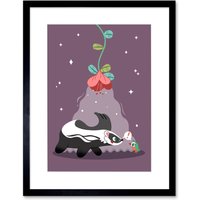 Artery8 Wall Art Print Badger with Bird Art Framed 9x7 inch in Black | Size: W7" x H9"