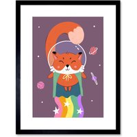 Artery8 Wall Art Print Fox Astronaut Art Framed 9x7 inch in Black | Size: W7" x H9"