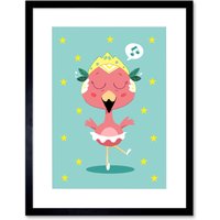 Artery8 Wall Art Print Kawaii Flamingo Ballet Art Framed 9x7 inch in Black | Size: W7" x H9"