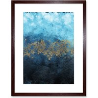 Artery8 Wall Art Print Abstract Blue & Gold Watercolour Art Framed 9x7 inch in Brown | Size: W7" x H9"