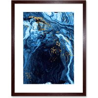 Artery8 Wall Art Print Abstract Dark Blue Gold Flow Art Framed 9x7 inch in Brown | Size: W7" x H9"