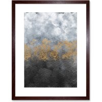 Artery8 Wall Art Print Abstract Grey Gold Watercolour Art Framed 9x7 inch in Brown | Size: W7" x H9"