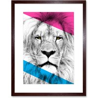 Artery8 Wall Art Print Contemporary Bold CMYK Lion Art Framed 9x7 inch in Brown | Size: W7" x H9"