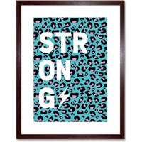 Artery8 Wall Art Print Leopard Blue & Purple Words Strong Art Framed 9x7 inch in Brown | Size: W7" x H9"