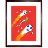Artery8 Wall Art Print Football Soccer Frog Art Framed 9x7 inch in Brown | Size: W7" x H9"