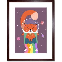 Artery8 Wall Art Print Fox Astronaut Art Framed 9x7 inch in Brown | Size: W7" x H9"